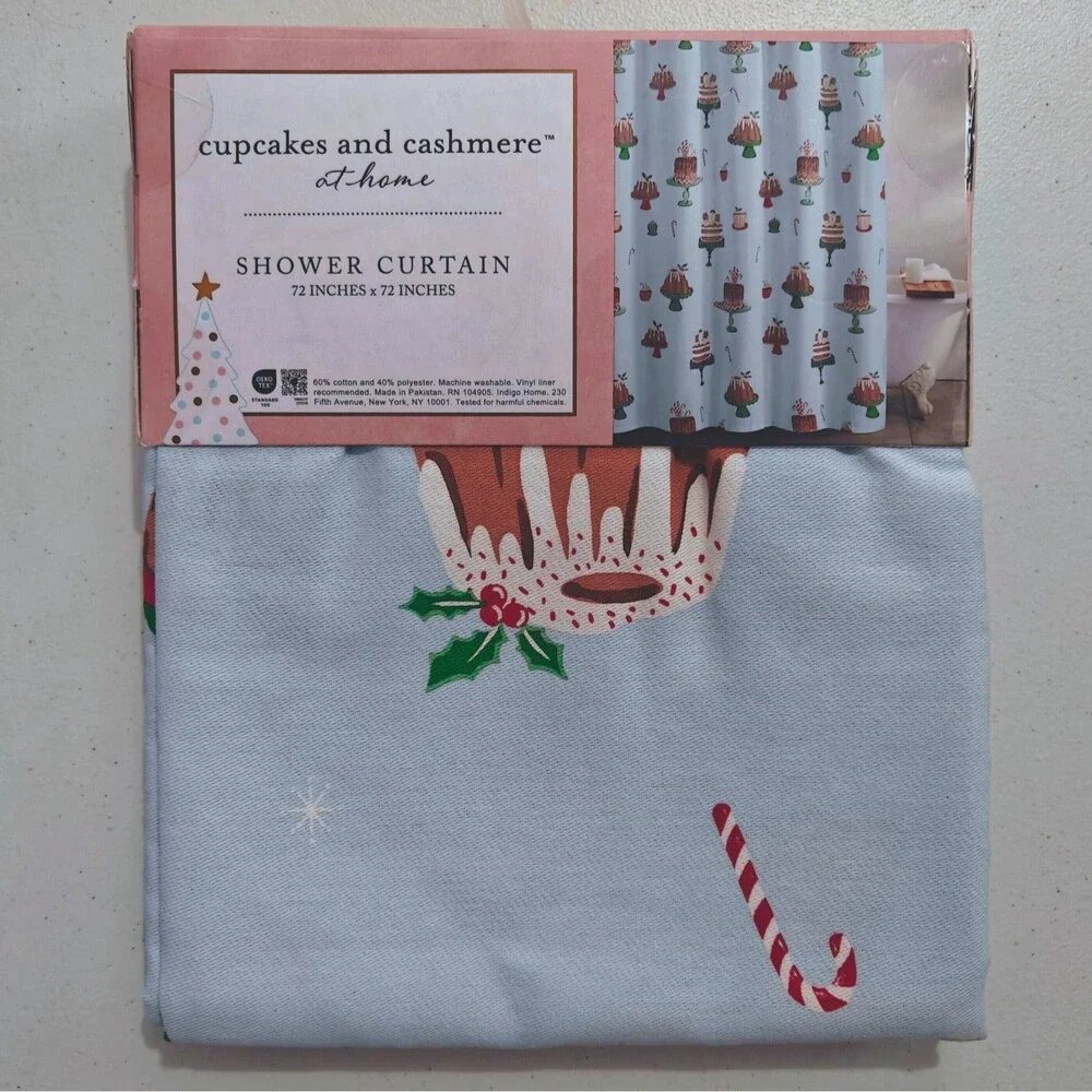 NEW Cupcakes and Cashmere Christmas Shower Curtain Gingerbread Cake Candy Cane